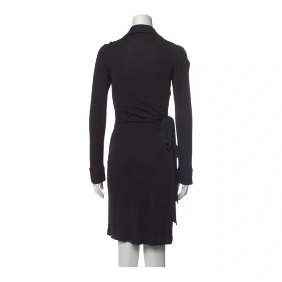 Diane Von Furstenburg New Jeanne Two Black Crepe Wrap Tie Plunge Dress Sz Xs-Sm - Picture 12 of 15